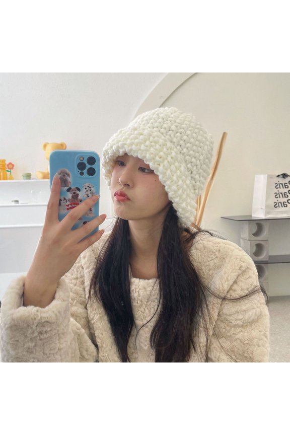 Color Versatile Rough Knitted Pineapple Pattern Hats Female Autumn And Winter Thick And Warm Faces Small Knitted Cap