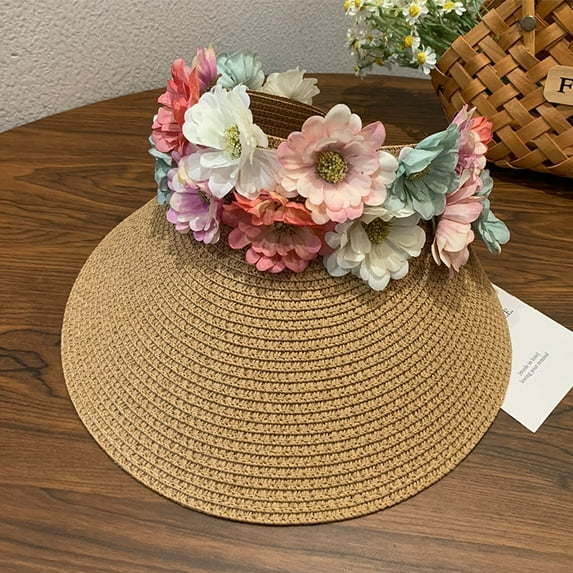 SikaFu Colorful Flowers And Grass Editing Empty Top Hats Female Summer Big Hat Sunshine Sunscreen Outdoor Sun Hat New