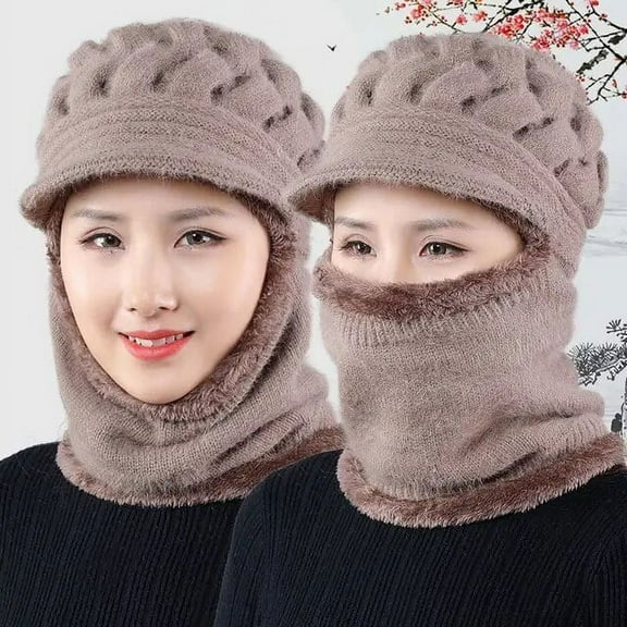 SikaFu Coral Fleece Winter Hat Beanies Women Hat Scarf Warm Breathable Wool Knitted Hat for Women Double Layers Protection Caps Gorras