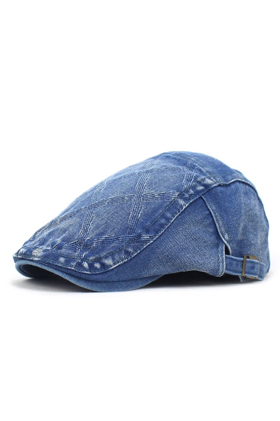 Cross -Border E -Commerce Peaked Cap Fashion Blue Denim Hat Diamond -Shaped Lattice Beret Water Washing Cotton Forward Hat