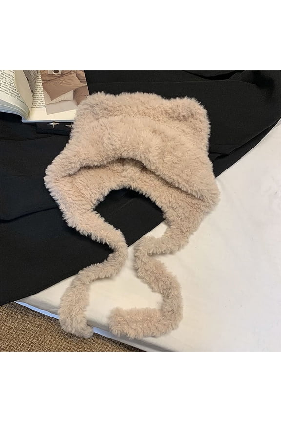 Cute Teddy Bear Plush Hat For Women In Autumn And Winter , New Large Head Woolen Hat With Ear Protection And Knitted Hat That Looks Small On The Face
