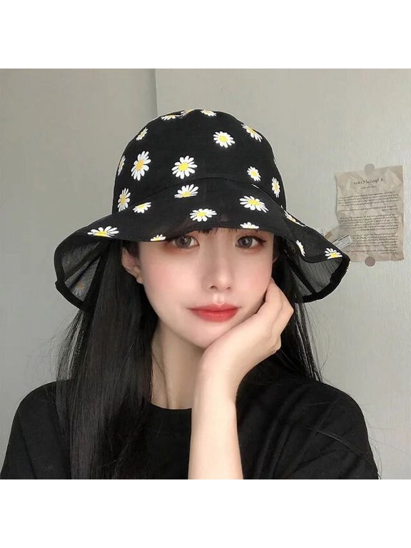 Daisies Embroidered Bucket Hat for Women Lace Flower Beach Panama Bob Hats High Top Snapback Fashion Daisy Summer Sun Cap Gorras