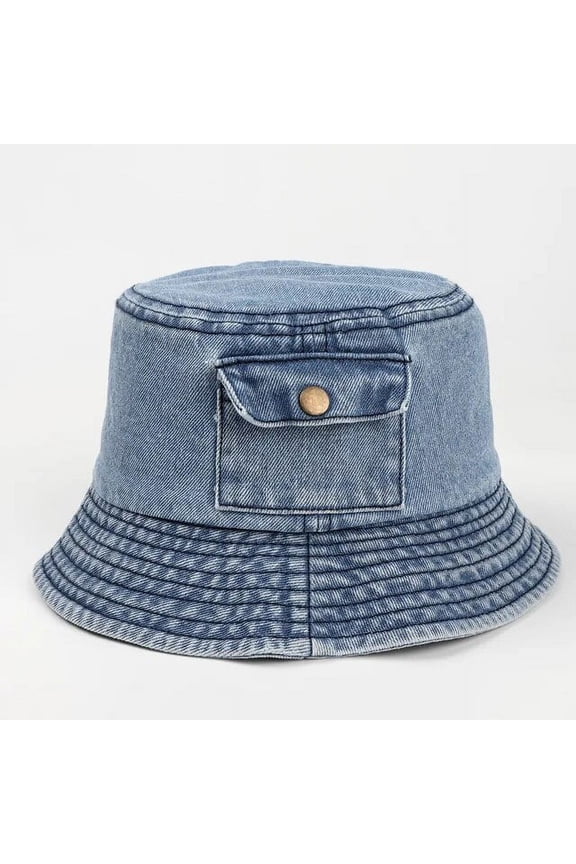 Denim Bucket Hat Women Fisherman Hat Spring and Summer Cowboy Hat Retro Small Pocket Short Brim Hat for Men Women Sun Cap