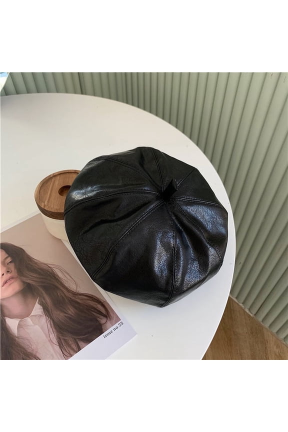 Ding Walked, Autumn And Winter Versatile Painter Hat, British Retro PU Leather Beret Hat, Internet Famous, Korean Version Octagonal Hat Trend