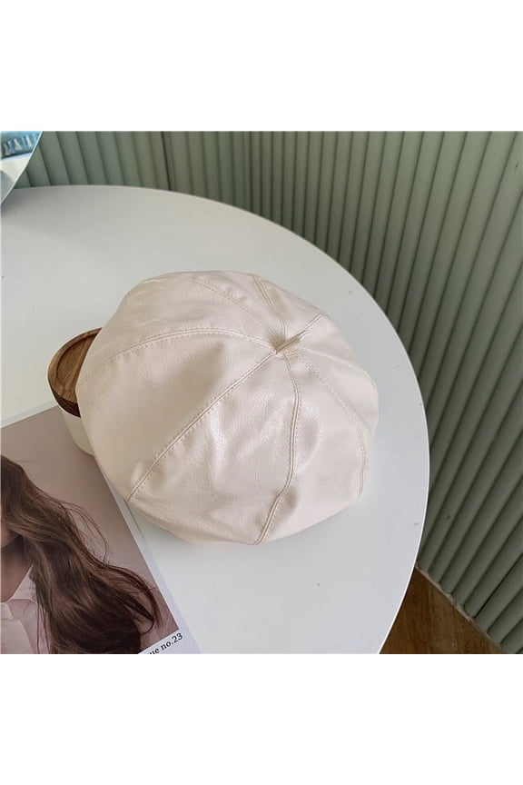 Ding Walked, Autumn And Winter Versatile Painter Hat, British Retro PU Leather Beret Hat, Internet Famous, Korean Version Octagonal Hat Trend