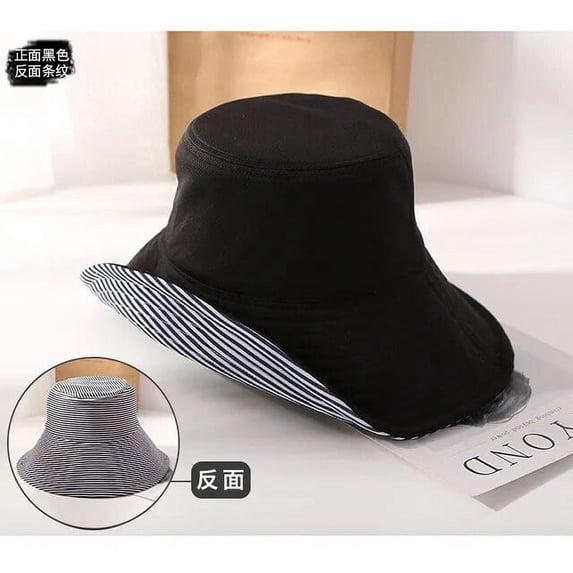 SikaFu Double-Sided Solid Color Stripe Women Bucket Hats Summer Anti-UV Sun Visor Wide Brim Sun Hats Outdoor Beach Travel Panama Cap