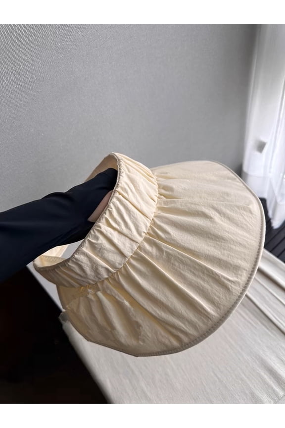 Elegant Pleated Sunscreen Hat For Women With High Skull Top, Lightweight And Empty Top Hat For Travel, Foldable Large Brim, Minimalist Sunshade Hat Trend