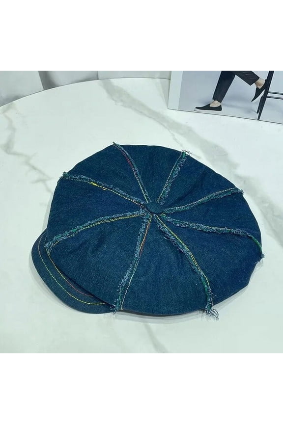 Fashion Do Old Denim Rough Octagonal Hat Large Version Niche Literary Cloud Hat Trend Versatile Beret Women Mujer