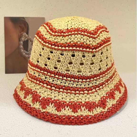 SikaFu Feng Colorful Stripe Sunshade Hat Handwoven Straw Hat Women's Summer Vacation Beach Sun Hat