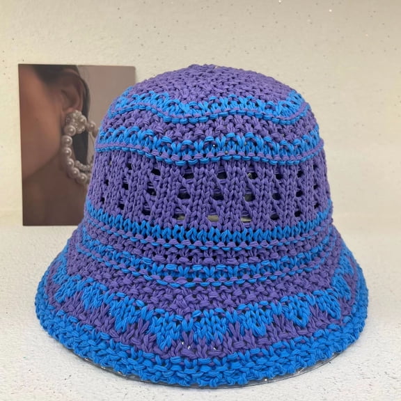 SikaFu Feng Colorful Stripe Sunshade Hat Handwoven Straw Hat Women's Summer Vacation Beach Sun Hat