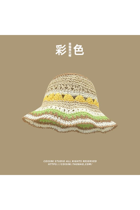 Fisherman Hat Girl Hyuna Rainbow Straw Hat Summer Traveling Soldiers Sunscat Hat Sea Beach Holiday Sun Hat Tide