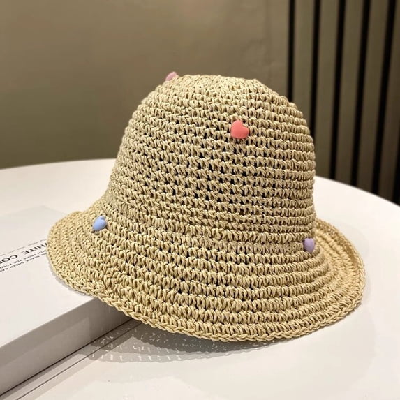 SikaFu Fisherman's Hat Women's Edition Sweet Three Dimensional Love Grass Hat Sunscreen Beach Sunscreen Fashion Versatile Grass Hat