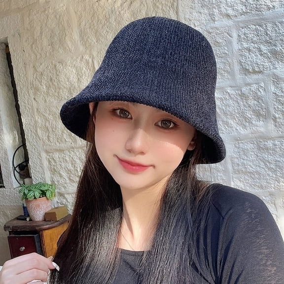SikaFu Fisherman's Hat Women's New Autumn/Winter Lamb Plush Colored Bucket Hat Japanese Versatile Warm Sunshade Knitted Bowl Hat