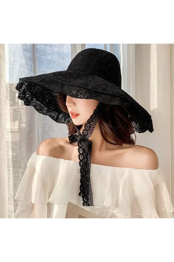 Floppy Lace Hat Summer Big Wide Brim Sunhats White Black Lace Party Wedding Packable Beach Hat Panama шляпа летняя женская