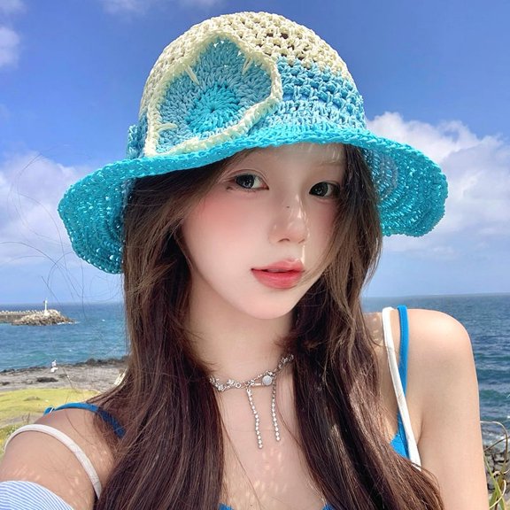 SikaFu Flower Hollow Contrasting Fisherman Hat Girl In Spring And Summer Big Hats.