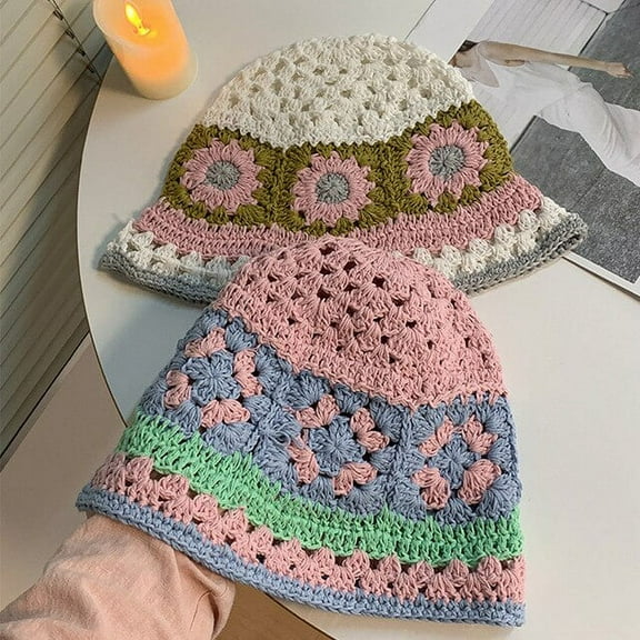 SikaFu Flower Knitted Bucket Hats For Women Handmade Crochet Hollow Basin Hat Ladies Skullies Cap Spring Summer Sunscreen Sun Hat Gorro