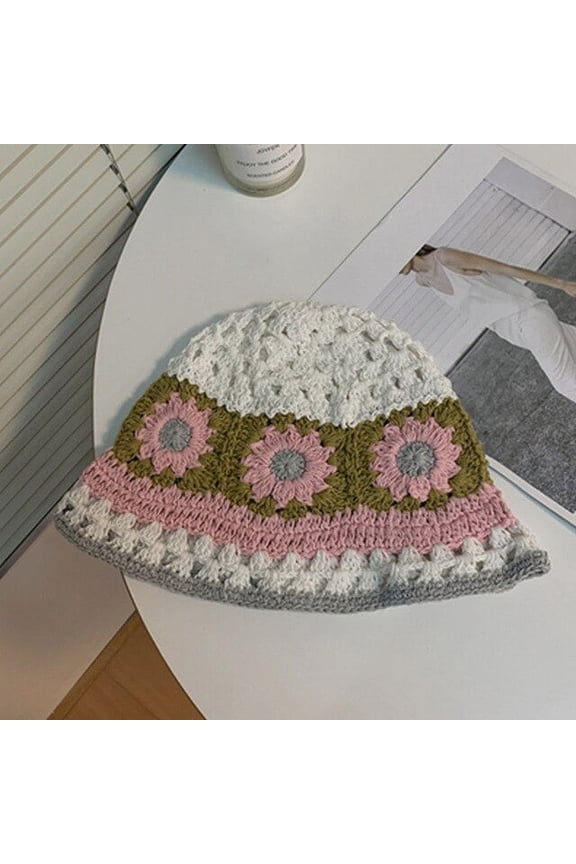 Flower Knitted Bucket Hats For Women Handmade Crochet Hollow Basin Hat Ladies Skullies Cap Spring Summer Sunscreen Sun Hat Gorro