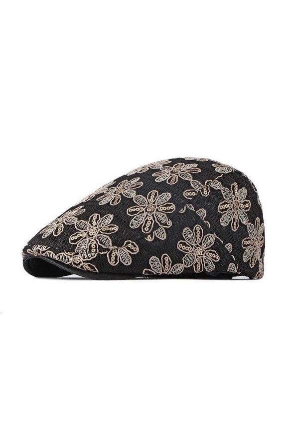 Four Seasons Acrylic Cartoon Flower Embroidery Newsboy Caps Flat Peaked Cap Women Painter Beret Hats 111