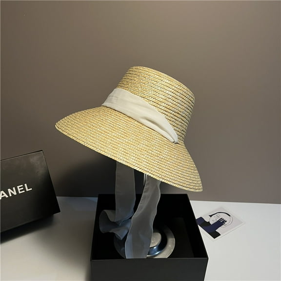 SikaFu French Elegant And Minimalist Design With Ribbon Straw Hat, Seaside Vacation And Leisure Sun Hat, Women's Sun Protection And Shading Straw Hat