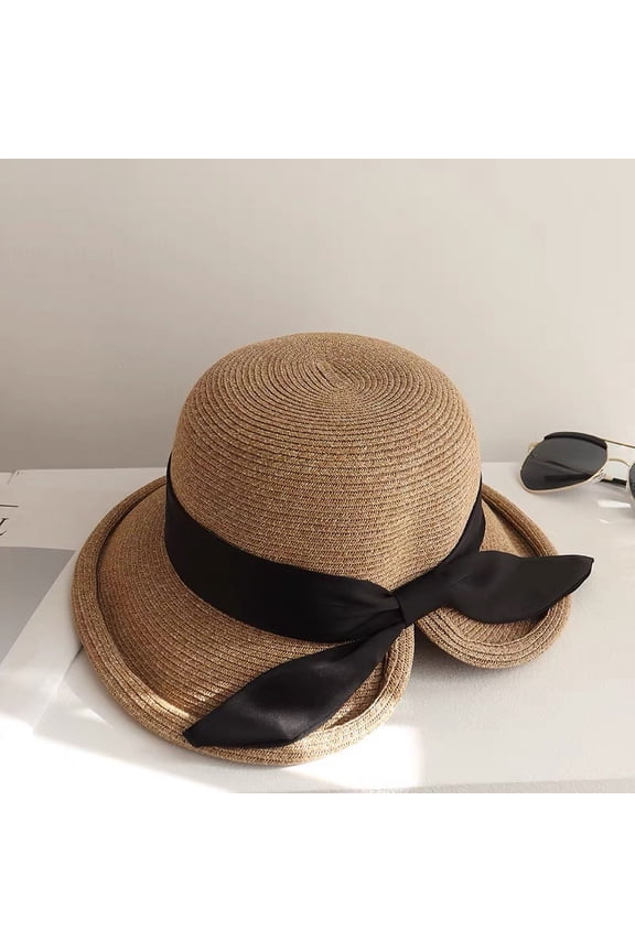 French Elegant Bow Straw Hat With Split Back Design, Sweet Summer Sunshade And Sunscreen Beach Hat For Women