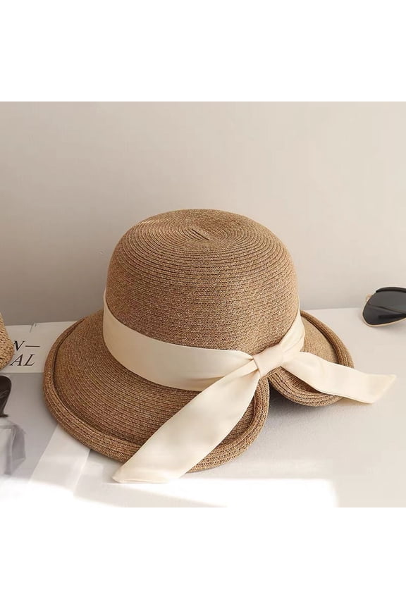 French Elegant Bow Straw Hat With Split Back Design, Sweet Summer Sunshade And Sunscreen Beach Hat For Women