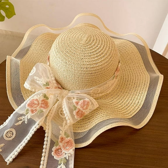 SikaFu French Lace Lace Band Of Straw Hat Female Summer Hat, Brim Hat, Sun Hat, Sun Hat Resort Beach Seaside Seaside Hood
