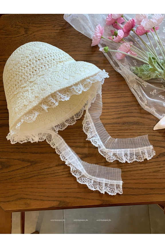 French Lace Lace -Haired Straw Hat Seaside Beach Female New Spring And Summer Grass Editing Hollow Air -Breathable Sunscreen Sunshade