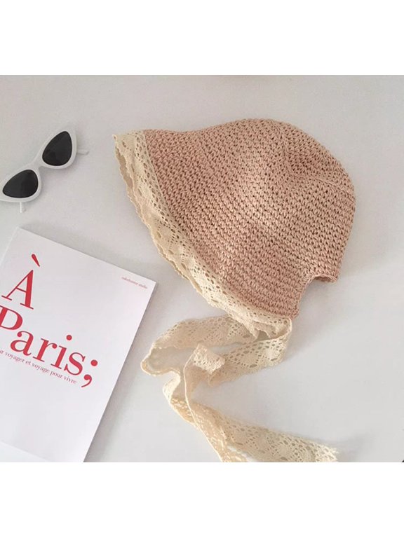 French Lace Lace Korean Version Of Loli Sunshade Straw Hat Female Xia Xiaoxian Fresh Sweet And Love Strap Fisherman Hat