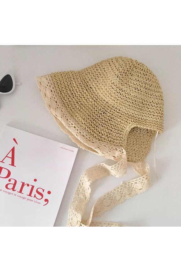 French Lace Lace Korean Version Of Loli Sunshade Straw Hat Female Xia Xiaoxian Fresh Sweet And Love Strap Fisherman Hat