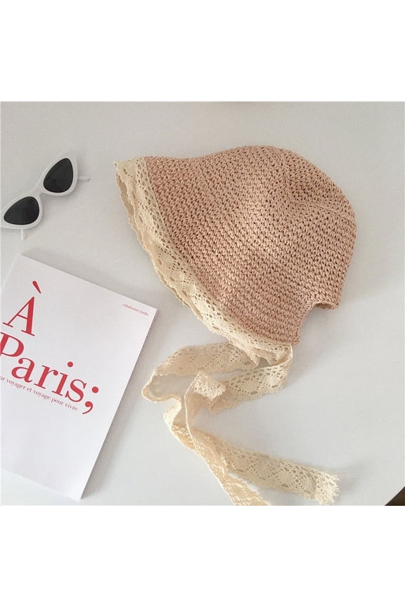 French Lace Lace Lace Korean Version Loli Sunshade Straw Hat For Women, Summer Small, Fresh, Sweet, Cute Strap Fisherman Hat