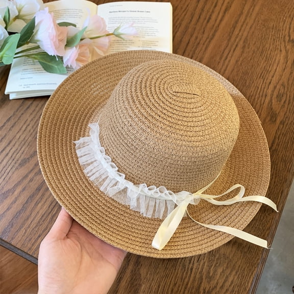 SikaFu French Lace Woven Straw Hat Female Summer Seaside Holiday Big Hat Shading Sunscreen Hollow Grass Editing Hat Tide
