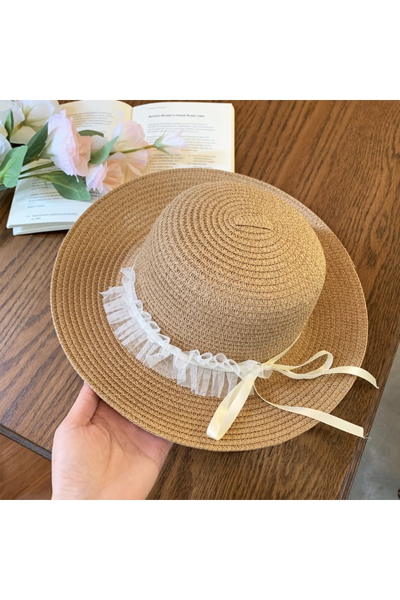 French Lace Woven Straw Hat Female Summer Seaside Holiday Big Hat Shading Sunscreen Hollow Grass Editing Hat Tide
