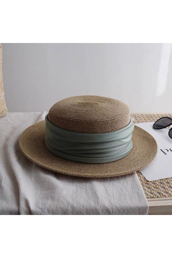 French Summer New Popular Short Flat Brimmed Women's Mixed Color Straw Hat Retro Casual Flat Top Hat Top Hat Hat Sun Shading And Sun Protection Hat