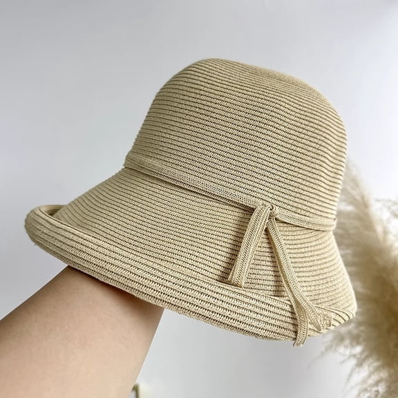 SikaFu Grass Hat Women's Summer Elegant Wind Foldable Sun Hat Anti UV Sunshade And Sunscreen Japanese Travel Fisherman Hat Tide