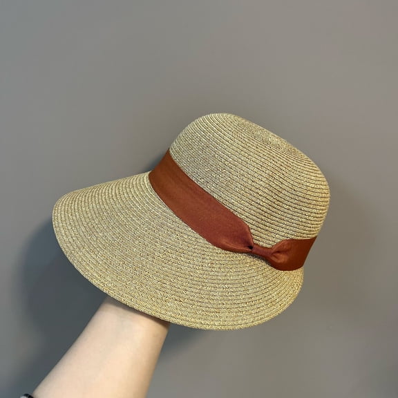 SikaFu Grass Woven Bow Fisherman Hat For Women, Summer Sun Protection, Breathable Sun Shading, Vacation Beach Hat, Simple And Versatile Straw Hat