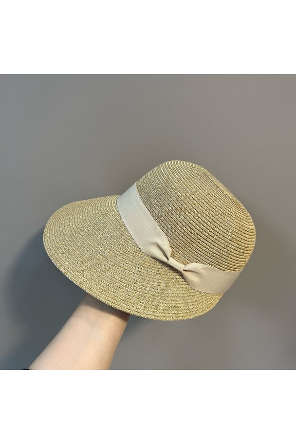 Grass Woven Bow Fisherman Hat For Women, Summer Sun Protection, Breathable Sun Shading, Vacation Beach Hat, Simple And Versatile Straw Hat