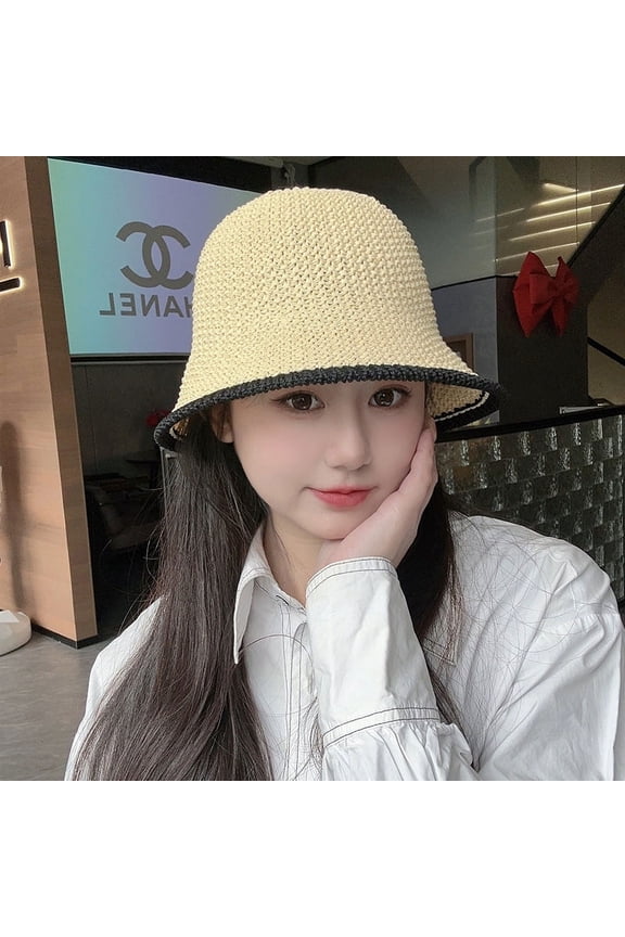 Grass Woven Bucket Hat For Women, Thin Summer Hollow Fisherman Hat, Plain Face, Sun Protection, Fashionable Outdoor Beach Straw Hat