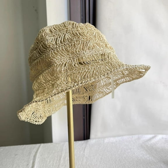 SikaFu Grass Woven Hollow Summer Fisherman Hat For Women, Breathable, Lightweight, Sunscreen, And Sunshade. French Elegant, Foldable, And Minimalist Straw Hat