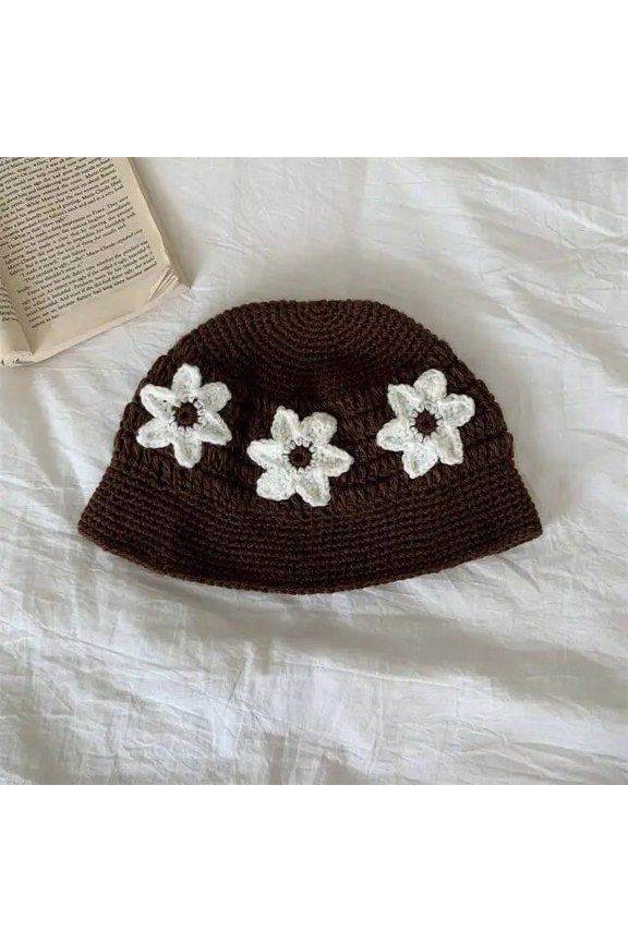 Handmade Crochet Bucket Hats For Women Patch Flower Knitted Fisherman Hats Female Panama Bob Outdoor Holiday Sun Caps Lady Gorro