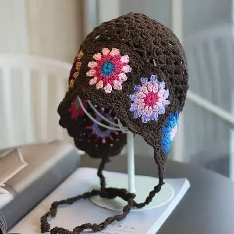 帽子 Y.A.R.N Knit Hat SikaFu Handmade Crochet Flower Strap Knitted Hat Spring and Autumn