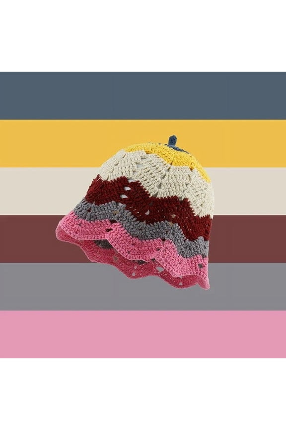 Handmade Crochet Knitted Beanies Hats For Women Summer Colorful Striped Skullies Cap Famela Hollow Hats Outdoor Knit Caps Bonnet