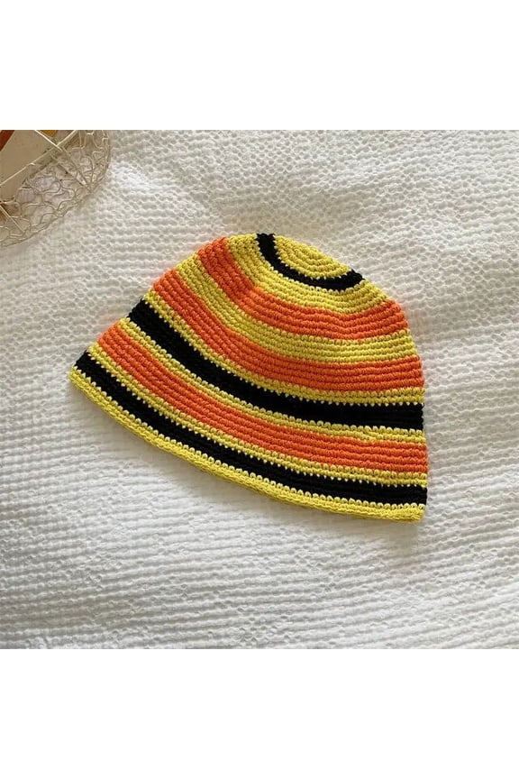 Handmade Crochet Striped Bucket Hats For Women Winter Wool Knitted Fisherman Hats Female Panama Bob Outdoor Ski Cold Caps Gorros