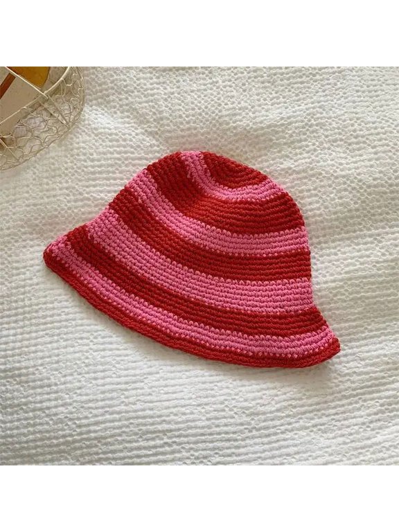 Handmade Crochet Striped Bucket Hats For Women Winter Wool Knitted Fisherman Hats Female Panama Bob Outdoor Ski Cold Caps Gorros