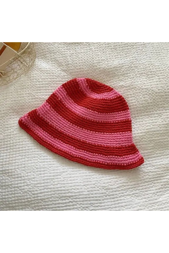 Handmade Crochet Striped Bucket Hats For Women Winter Wool Knitted Fisherman Hats Female Panama Bob Outdoor Ski Cold Caps Gorros