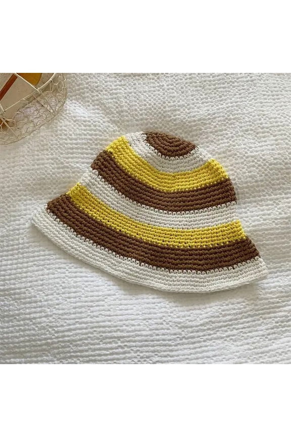 Handmade Crochet Striped Bucket Hats For Women Winter Wool Knitted Fisherman Hats Female Panama Bob Outdoor Ski Cold Caps Gorros