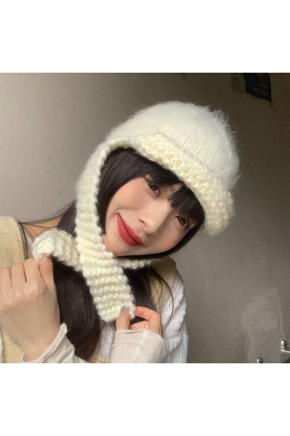 Handmade Crochet Sweater Hat For Women In Autumn And Winter, Popular Instagram Vintage Knitted Flying Hat, Winter Warm Ear Protection Lei Feng Hat