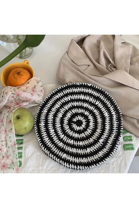 Handmade Straw Cap Personalized Stripe Beret Women's Fashion Spring Summer Breathable Retro Painter Hat gorra