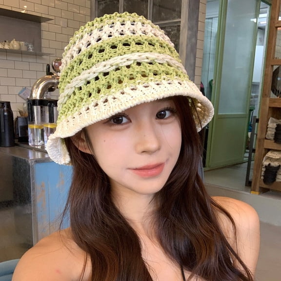 SikaFu Handmade Weaving Baotou Hat Female Spring And Autumn Thin Hollow Wool Hat Retro Literary Knit Cap