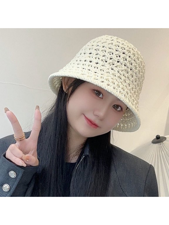 Hat Female Woven Hollow Straw Hat Summer Breathable Sunscreen Hats Outdoor Beach Show Face Face Small Wild Pot Cap
