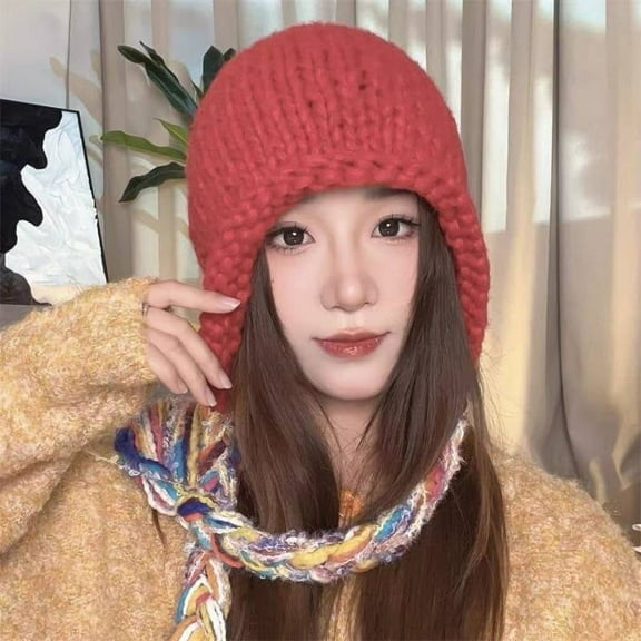 SikaFu Hat Girl Autumn And Winter Currents, Nats, Braid Wool Caps, Warm Ear Hat, Student Versatile Fashion Krane Acupuncture